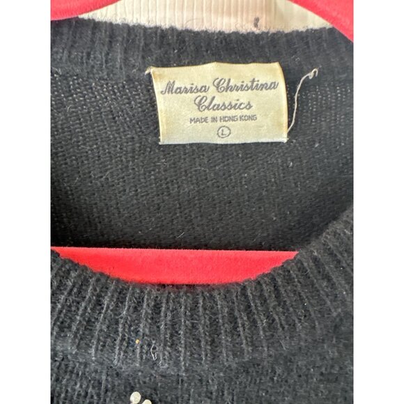 Vtg Marisa Christina Black Silver Beaded Sweater Lamb's Wool Angora Rabbit Hair - Picture 5 of 9